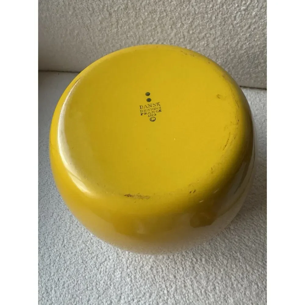 Vintage DANSK Design IHQ France Enamel Bowl 7 ¼” in Diameter x 6” Tall Yellow